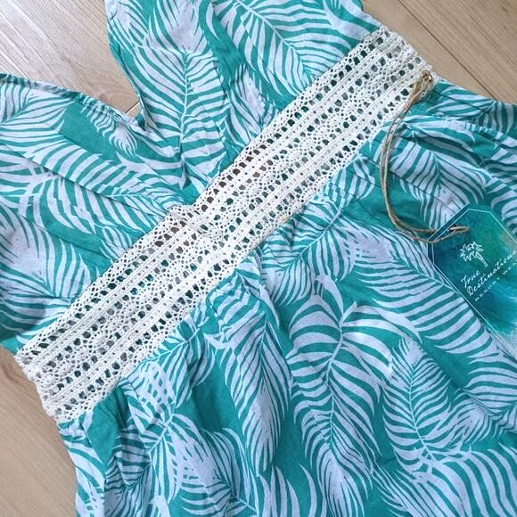 True Destinations Light Teal Tropical Resort Dress NWT S - Picture 7 of 11